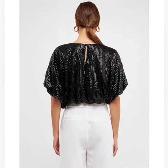 NWT Endless Rose Black Sequin Bubble Hem Crop Top - Picture 8 of 12